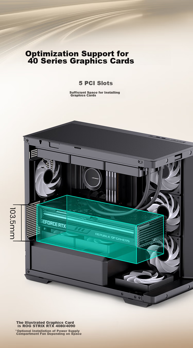 JONSBO D400 Black ATX Panoramic Case (Without Pillar Curved Glass, Dual 360mm Radiator Support, ATX PSU, 10 Fan Positions, Type-C Gen2 10Gbps+) 8