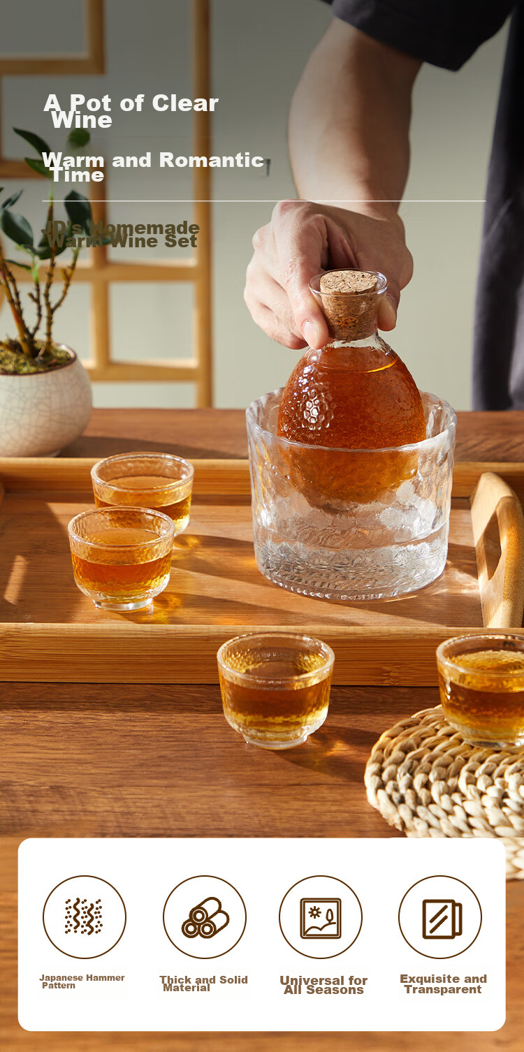 JD Original Bar Set, Handmade Hammered Japanese Sake Pot, Yellow Wine Warmer, Hot Water Pitcher, 1 Pot 1 Jar 4 Cups Medium 3