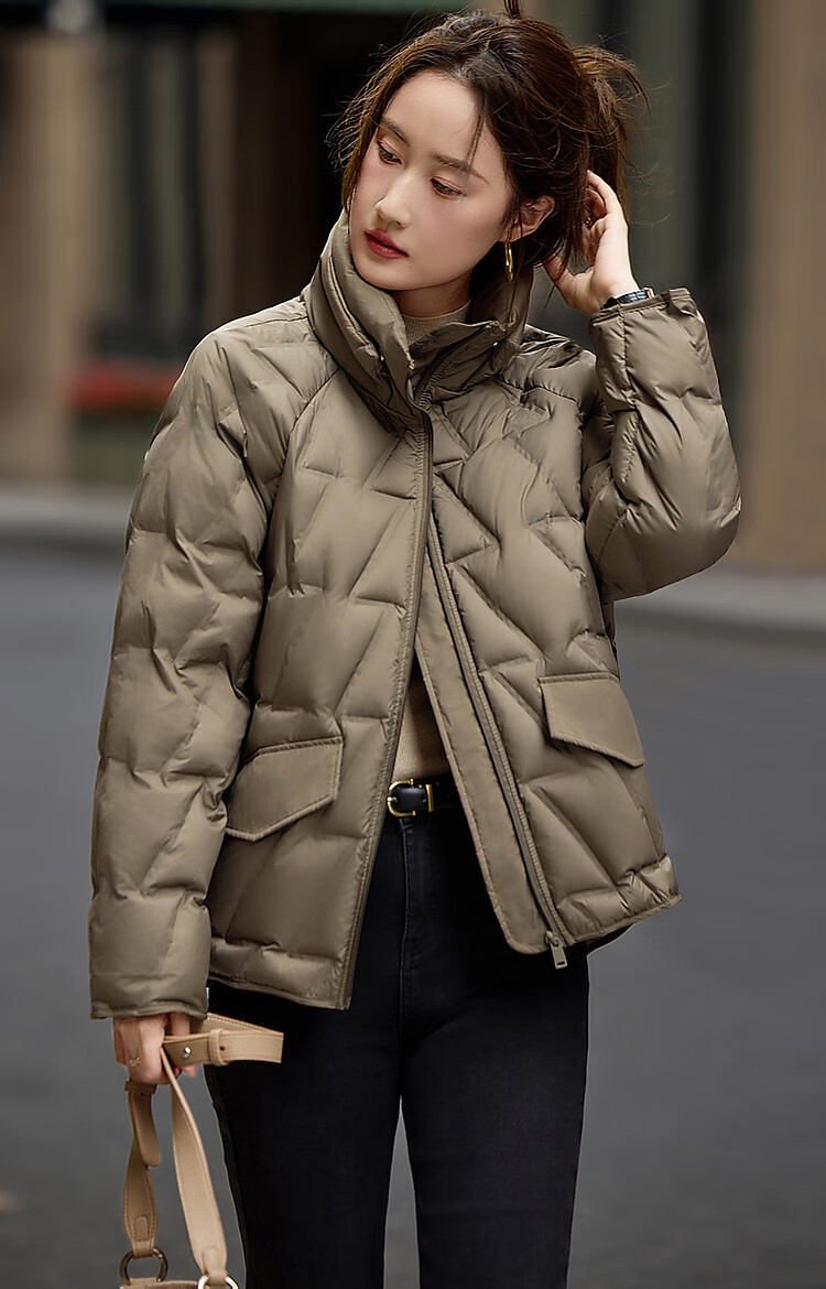 Dme [Xueyu Manyou] Winter Lightweight 90% Duck Down, Geometric Squeeze Fabric, Concealing, Warm, Short Women's down Jacket 9