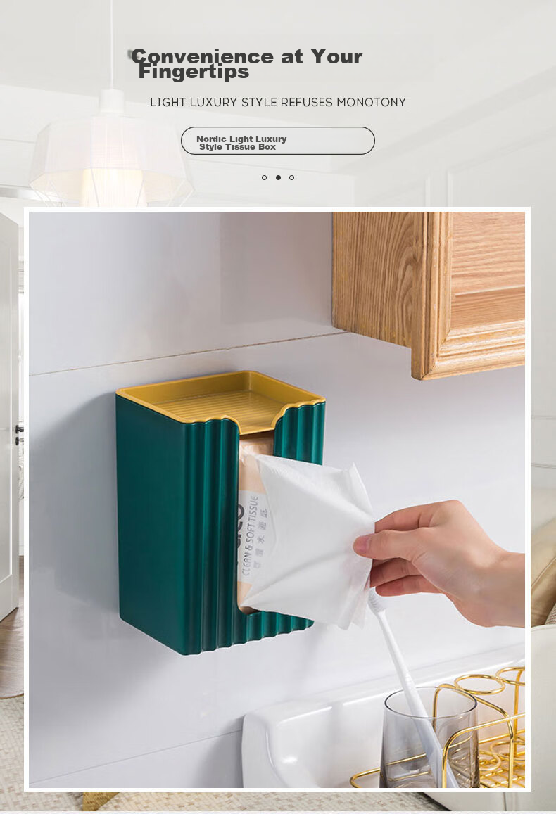 Youjialiangpin Tissue Box, Living Room Napkin Holder, Storage Box with Spring, Light Luxury Towel Box, Household Roll Paper Dispenser, Light Gree 1