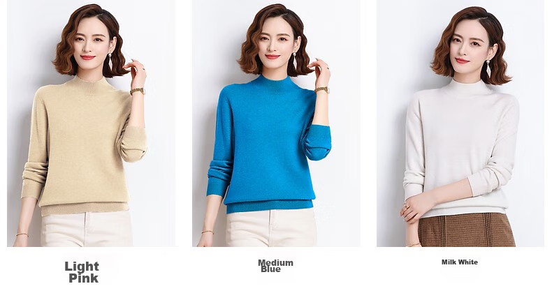 Hengyuanxiang 100% Pure Wool Sweater for Women, Semi-Turtleneck, Loose-Fitting Base Layer, Autumn And Winter Fashion Women's Knit Top 7