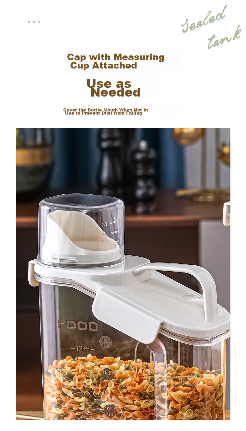 Baicaoyuan Grain Storage Container, Sealed, Insect-Proof, Moisture-Proof Rice Bin, Rice Box, Rice Jar, Multi-Grain Storage Canister with Measuring Cup, 2L 6