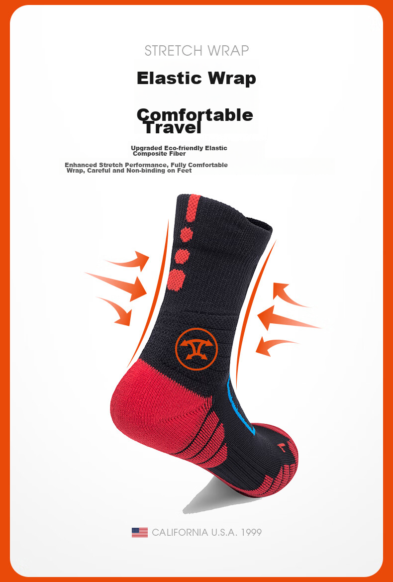 TFO Competition-Grade Outdoor Socks, Durable Breathable Hiking And Mountaineering Socks Sports Socks 2202459 Men's Black And Red L 7