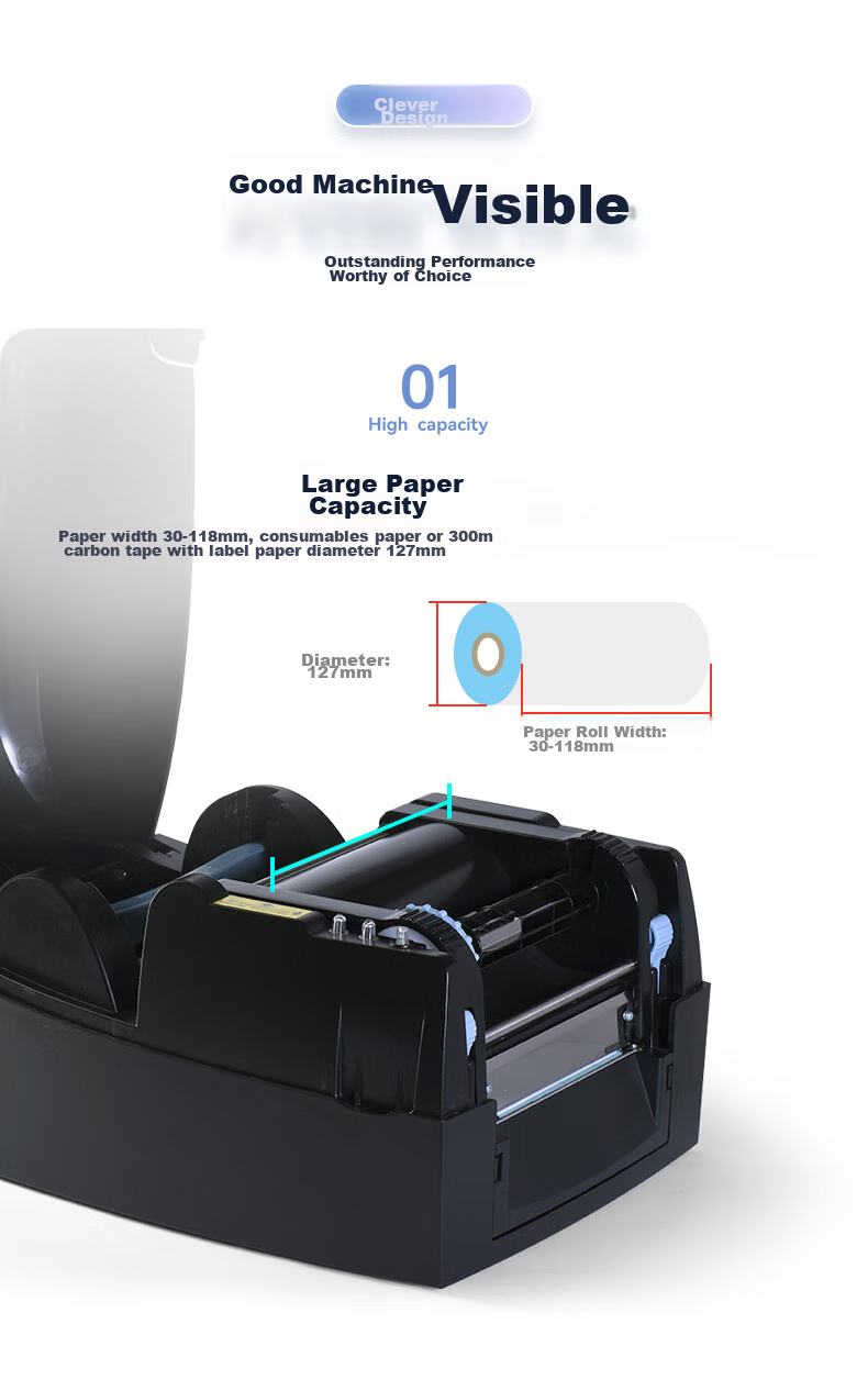 HPRT HLP106B Carbon Ribbon Label Barcode Printer Thermal Transfer Printing for Clothing Tags, Coated Paper Price Tags, Express Delivery Barcode Stickers Non-Adhesive High-Definition Computer Versio 9