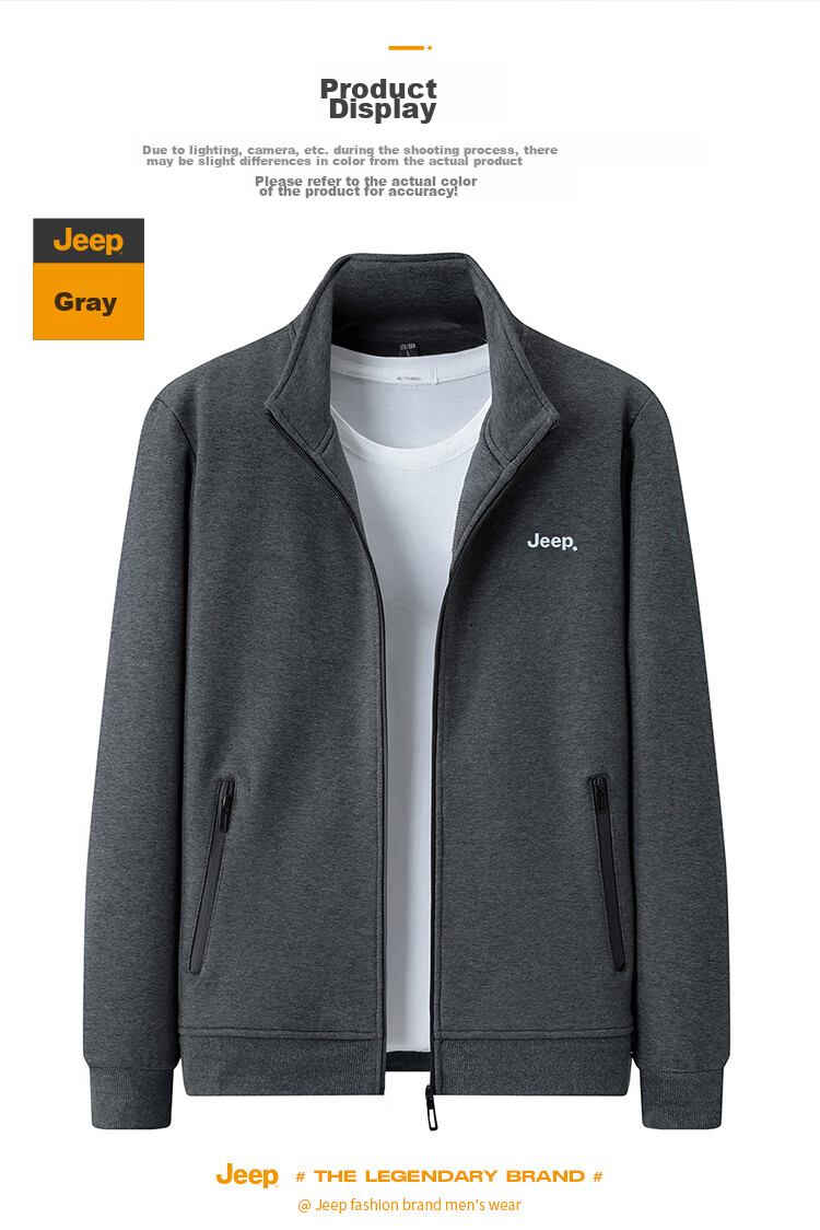 JEEP Men's Sweatshirt Jacket, Loose Casual Cardigan for Spring And Autumn, Trendy Sportswear, Gray, 5XL 14