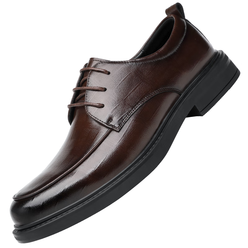 CARTELO Plaid Men's Leather Shoes, Wear-Resistant Soft Cowhide Casual Leather Shoes, Men's Business Round Toe Thick-Soled Men's Shoes 9672, Brown, Size 43