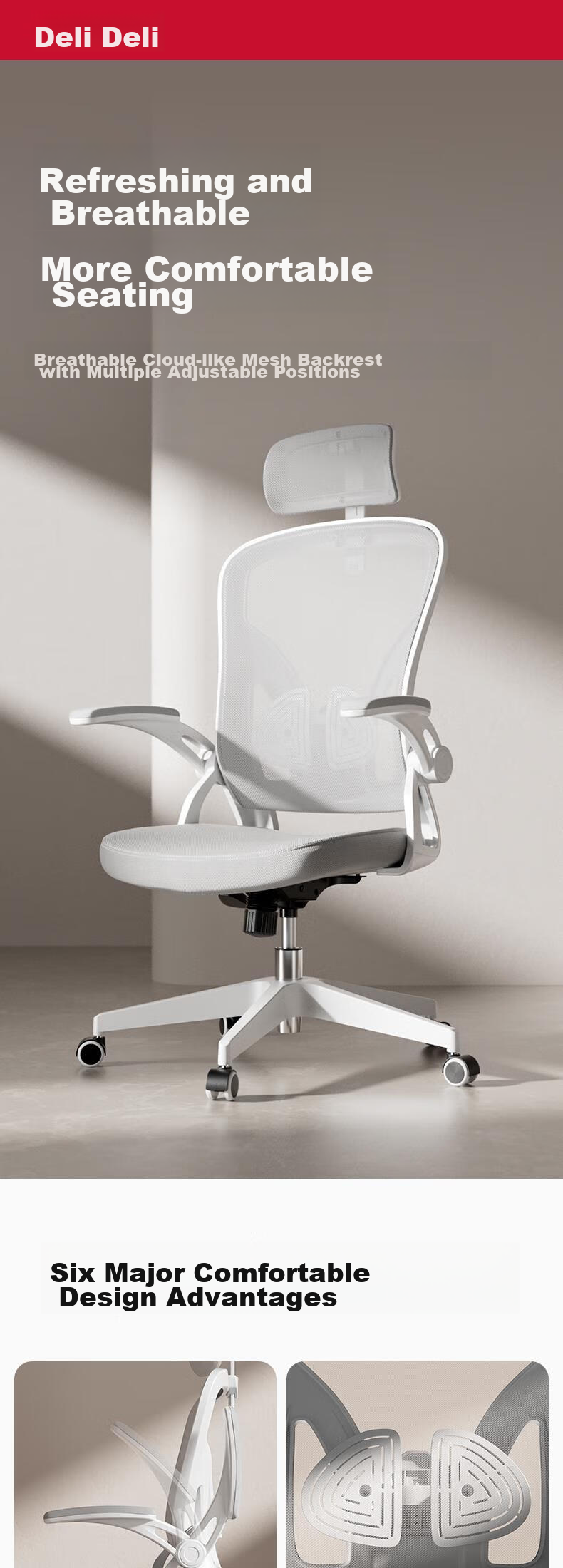 Deli KF269 Ergonomic Chair with Folding Armrests, Adjustable Lumbar Support, Black 1