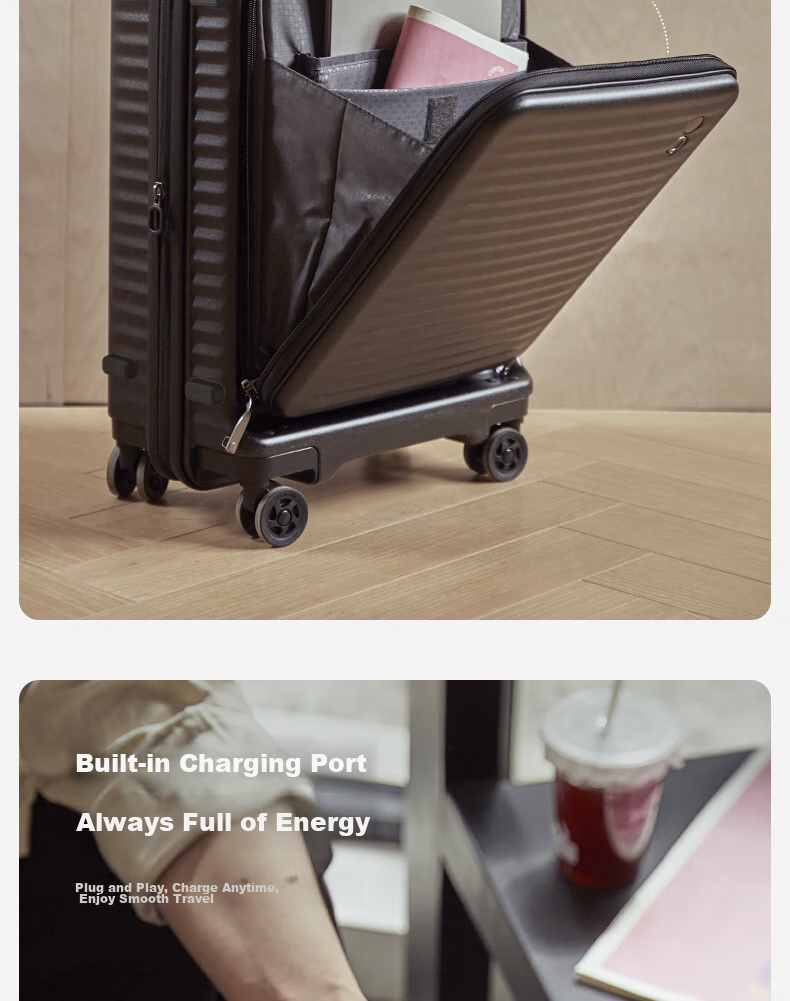 Echolac Front-Opening Luggage, Expandable Trolley Case, High-Quality TSA Travel Suitcase PC183F, 20 Inches, Milk Tea Gray 6