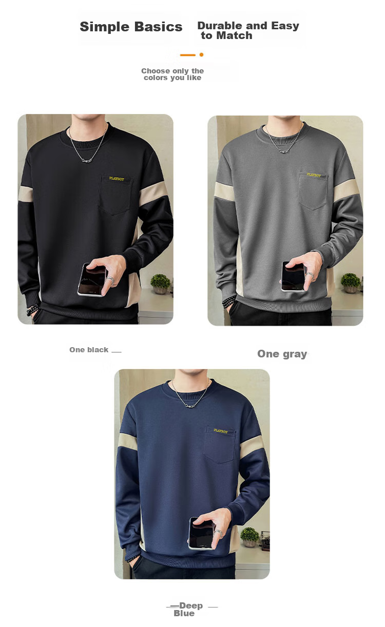 PLAYBOY Sweatshirt for Men, Round Neck, Autumn Korean Style Trendy Loose Casual Clothing for Me 7