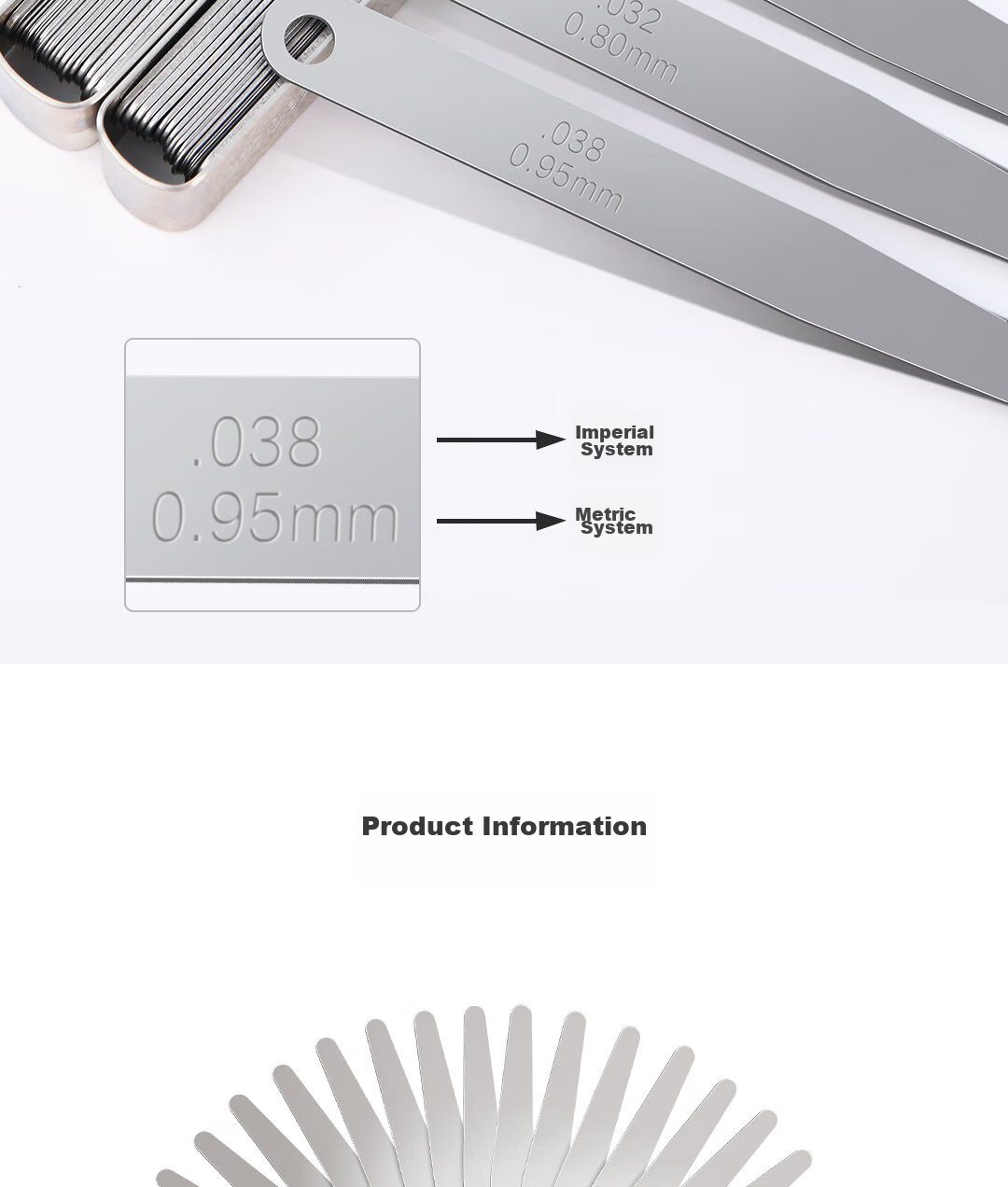 Deli 32-Piece Feeler Gauge Set, Stainless Steel Gap Gauge, Thickness Gauge, Single Blade Thickness Gauge, Thickness Measuring Tool, Feeler Blade 0.02-1mm 9