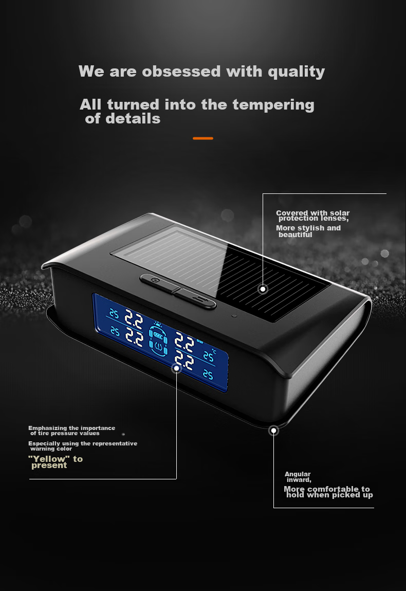 Victon Tire Pressure Monitoring System, External, Tire Pressure Gauge, Solar-Powered Wireless, Color Screen, T7LC, Black 6