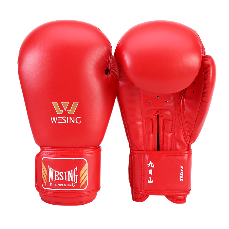 Jiurishan Boxing Gloves, Adult Sanda Martial Arts Professional Gloves, Punching Bag Gloves Training Equipment, Red 10oz