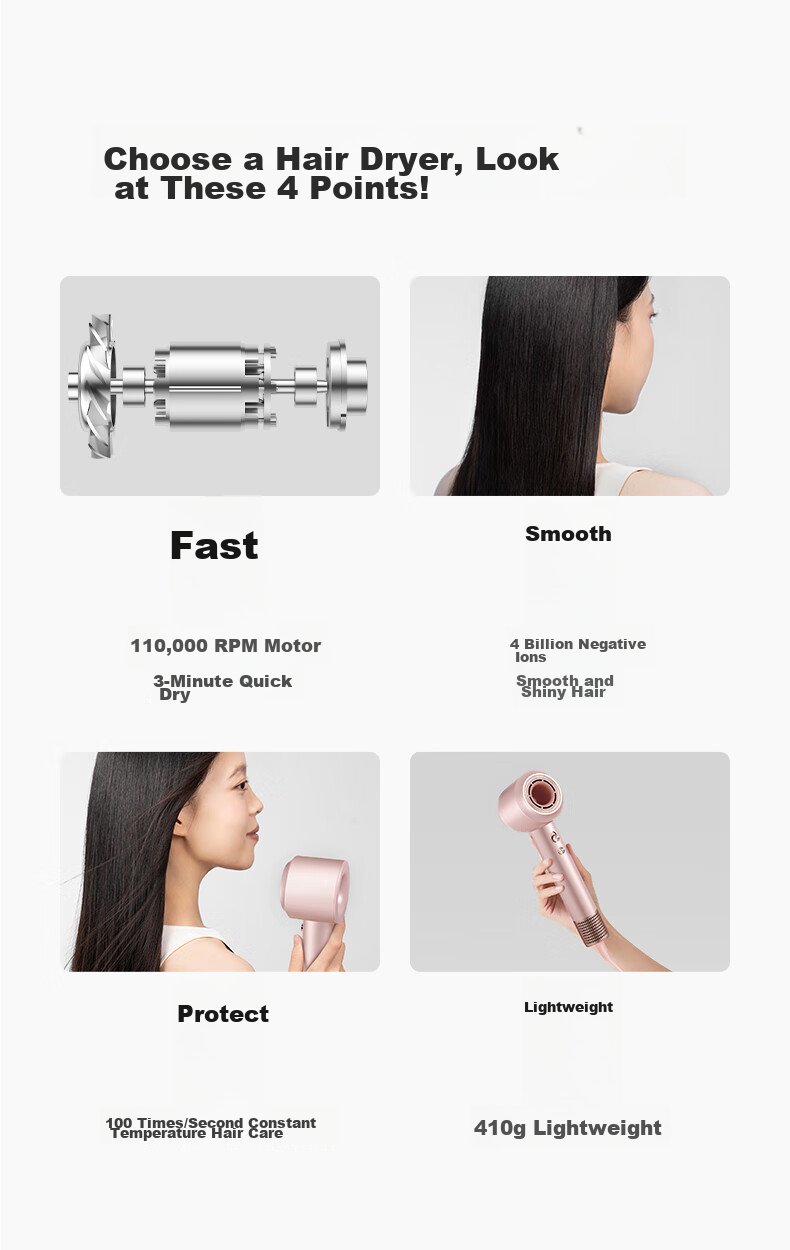 KEHEAL High-Speed Hair Dryer with 360 Billion Plasma Hair Protection, Powerful Electric Hair Dryer for Home Use, Negative Ion Hair Protection Blower, Holiday Gift for May 20th, HC5 Champagne Pink 2