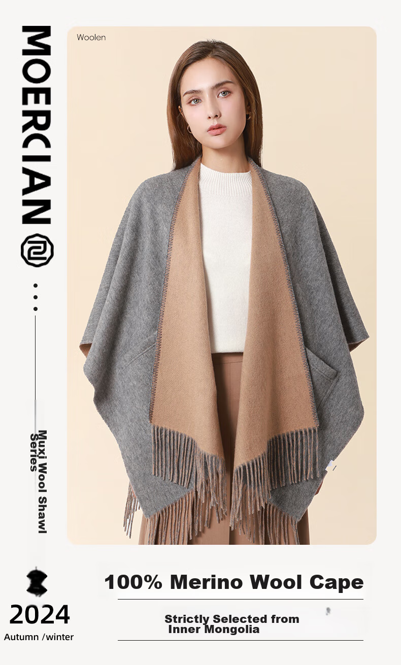 MOERCIAN Pure Wool Shawl for Women, Warm Scarf, Winter Luxury Item, Air Conditioning Cape, Birthday Gift for Mom, Present for Elders 1