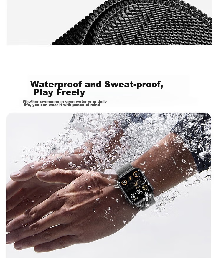 ESCASE Magnetic Watch Strap Compatible with Vivo/iQOO WATCH GT, Milanese Metal Buckle Wristband, Black, 22MM, with Raw Ear 9