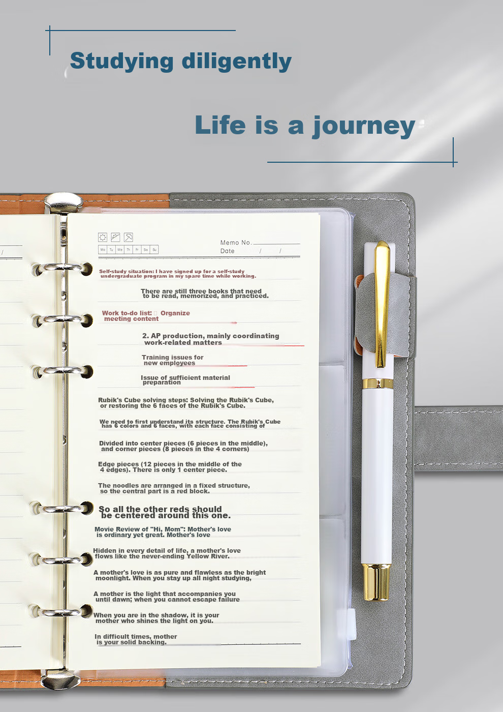 Jiaranheng A6 Multifunction Loose-Leaf Notebook, Creative Small Planner Notebook, Portable Journal, Zippered Storage Book, Leather Cover with Buckle, Customizable, Blue, 1 Book 2