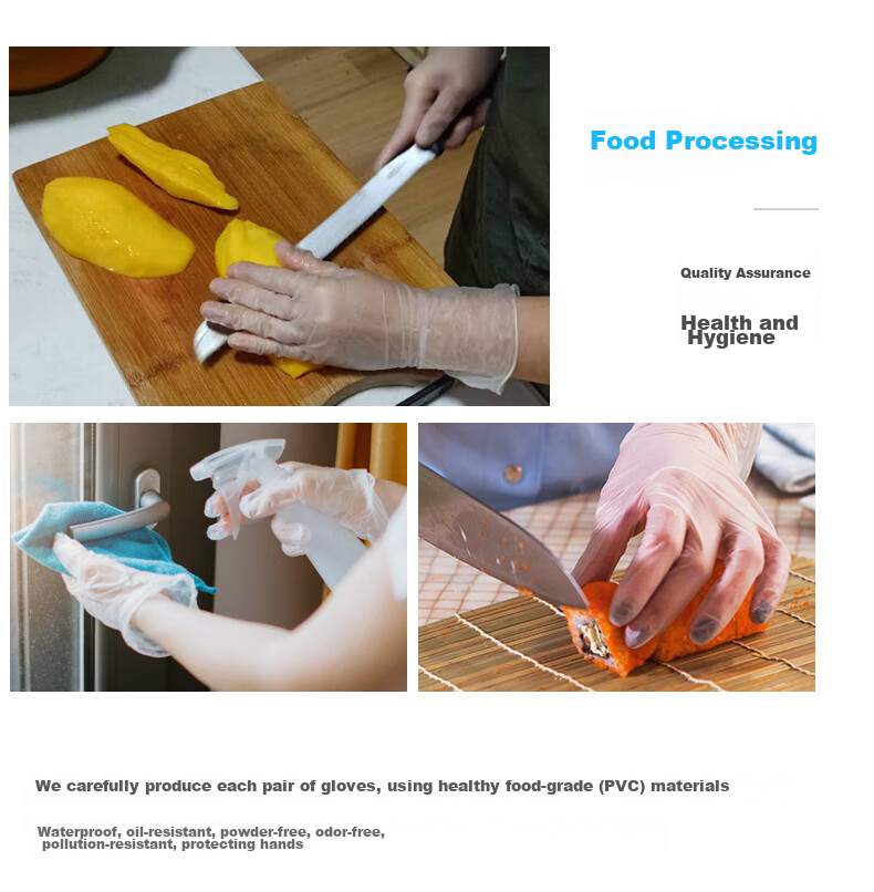 WOLSGIN Disposable PVC Gloves, 100 Pieces, Large Size, Food Grade, Thickened, for Kitchen, Dishwashing, Catering, Cleaning And Inspectio 3