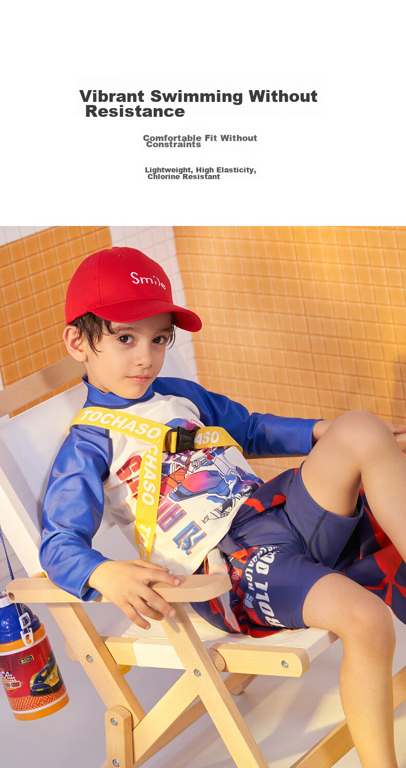 AIMER KIDS Boys' Swimsuit, Transformers Co-Branded Beach Vacation Long-Sleeve Swimwear Set AK2679302, Transformers 110 1