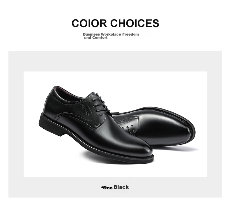 LAORENTOU Men's Leather Shoes, Business Formal Shoes, Top-Grain Leather, Breathable, Wear-Resistant, Non-Slip, Dad Shoes, 160208 Black, Size 38 7