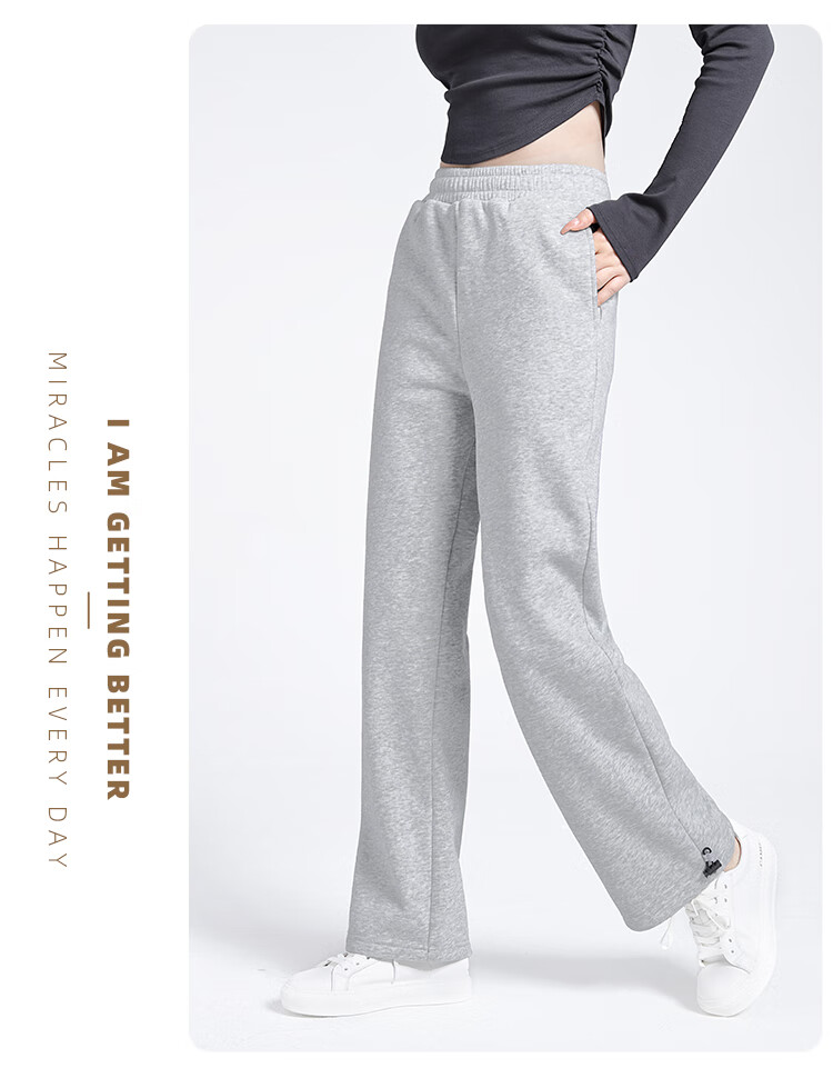 CAMEL Fleece-Lined Thickened Women's Loose Straight-Leg Pants for Running And Yoga Sweatpants Y23CY05013 Light Floral Gray S 12