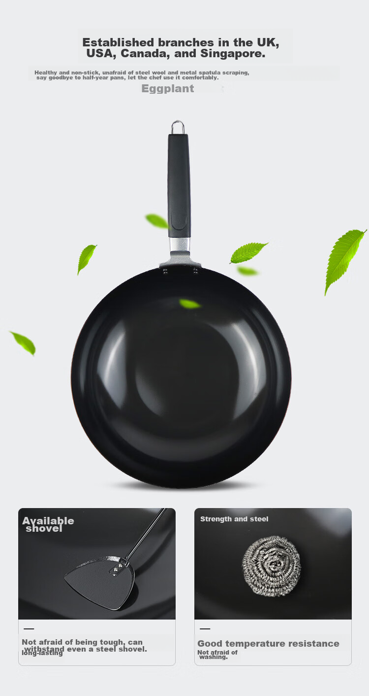 Pearl Life Japanese Imported Double-Sided Concave Non-Coated Iron Pan, 1.6mm Thickened, Compatible with Gas And Induction Cooktops, Wok Pan for Stir-Frying 3