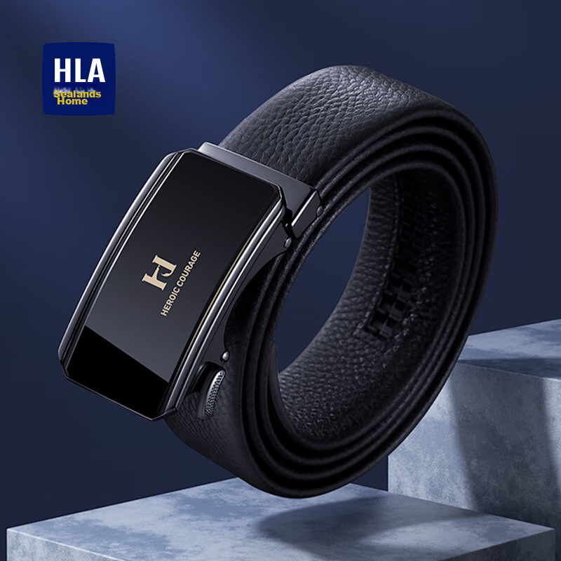 HLA Men's Automatic Buckle Belt, Top-Grain Leather, Extended Length, Birthday Gift for Boyfriend, Fashionable New Style, Trendy Present for Father