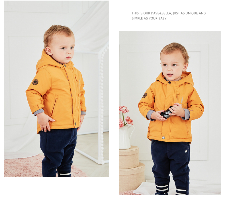 DAVE & BELLA Kids Cotton Padded Jacket Girls Winter Coat Boys Thickened Hooded Cotton Coat 2