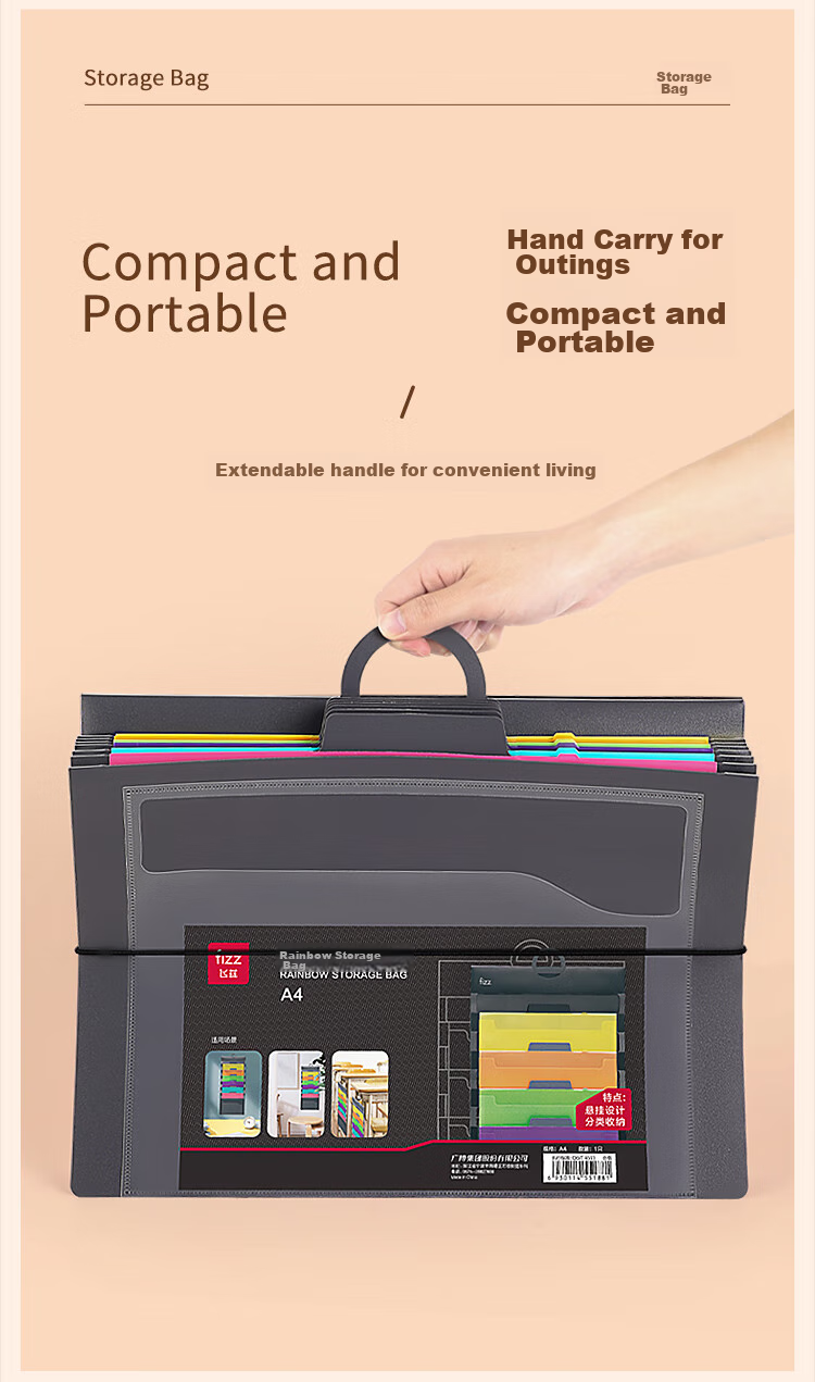 Fizz A4 Hanging Rainbow Accordion File Folder with Large Capacity, Subject Organizer, Handheld Bag, Wall-Mounted Document Holder, 7-Layer File Protection, Office And Home Use FZ104001 5