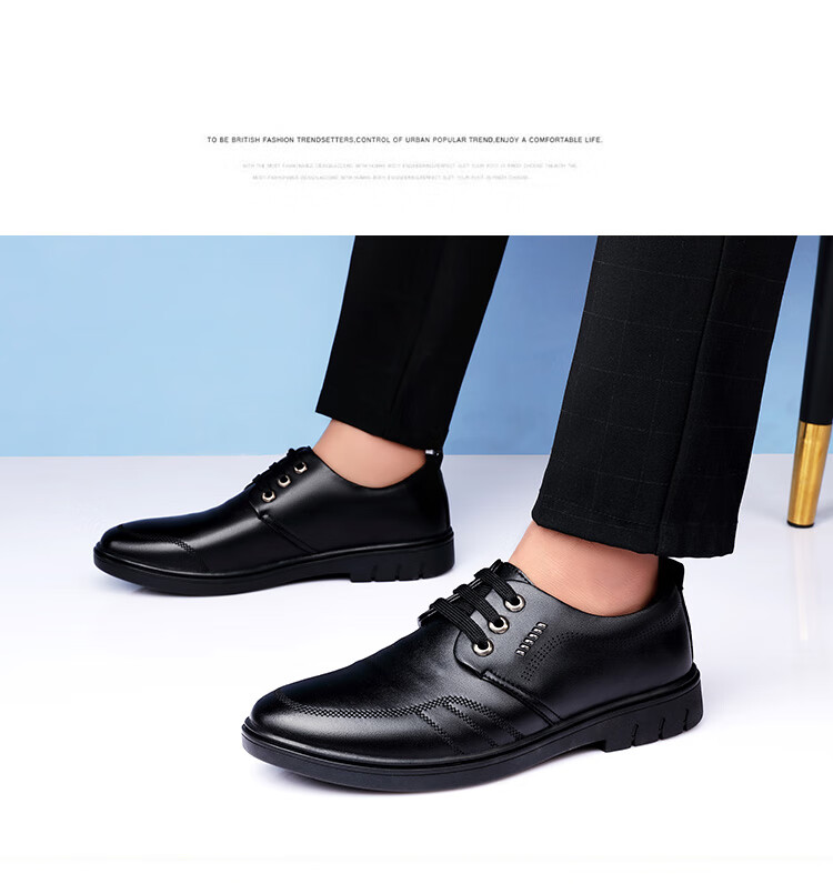 BEIOUTU Leather Shoes for Men, British Style Business Casual Lace-Up Round Toe Comfortable Formal Men's Shoes 7118 Black Size 39 10
