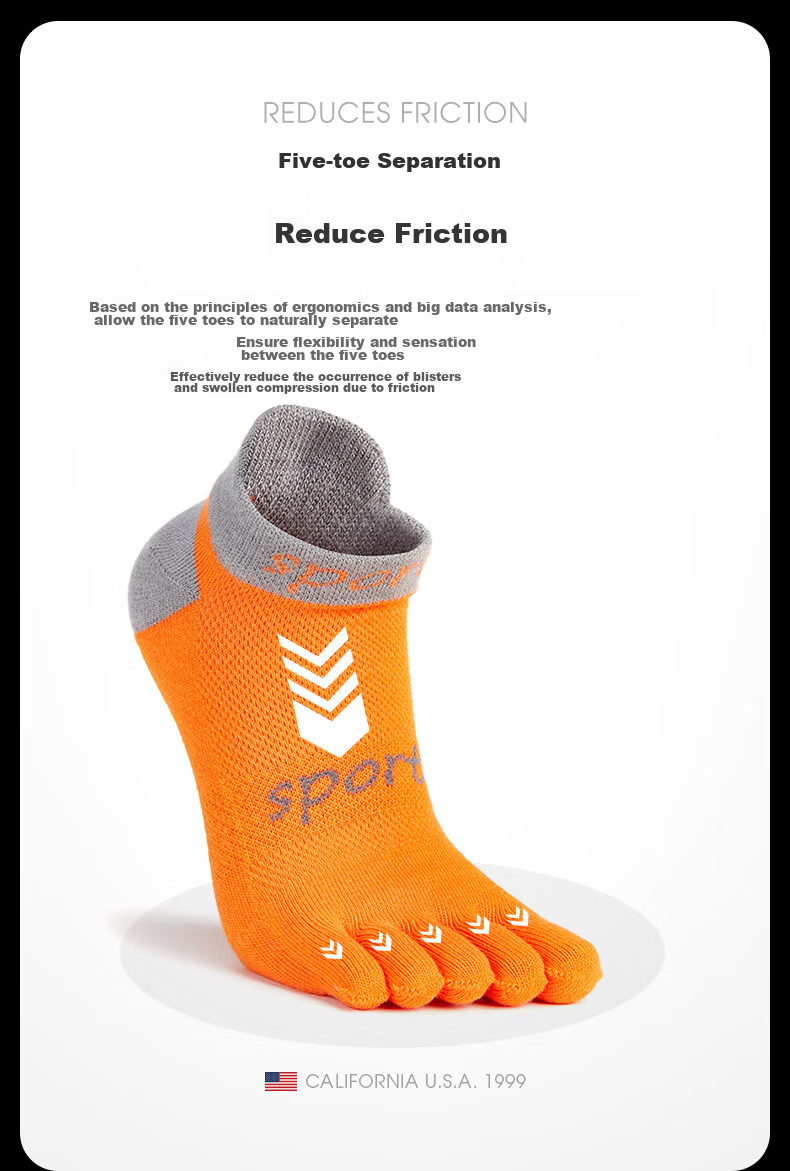 TFO Competition-Grade Quick-Dry Five-Toe Socks, Breathable Running Socks, Outdoor Hiking Trail Socks A2202310 Orange 8