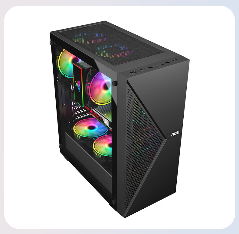 AOC Storm CG460B Black Gaming PC Case with Side Tempered Glass, High Transparency, Supports MATX Motherboard, 240mm Water Cooling, 9 Fan Slots 7