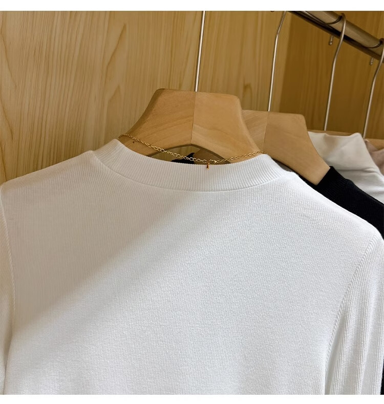 TUCANO Long-Sleeve T-Shirt Undershirt for Women, Spring Autumn Winter Regular Shoulder Wearable Slimming Inner Layer Semi-Turtleneck Top, White, 2XL 6