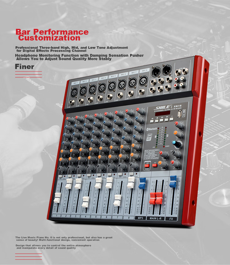 SHILE Tianqin No. 8 Professional 8-Channel Mixer with DSP Effects, for Stage Performances, Weddings, Events, Conference Rooms, And Remote Video Effects, Front-End Reverb Processor 4