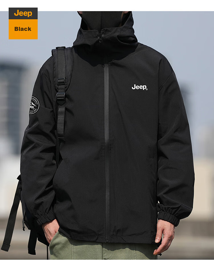 JEEP Men's Hooded Jacket for Spring And Autumn, Loose-Fitting Trendy Casual Clothing, Army Green, 3XL 18