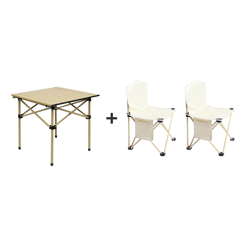 Jiuqiangu Outdoor Foldable Table And Chair Set, Carbon Steel Portable Picnic Table, Egg Roll Table, Camping Use One Table Two Chairs 2860