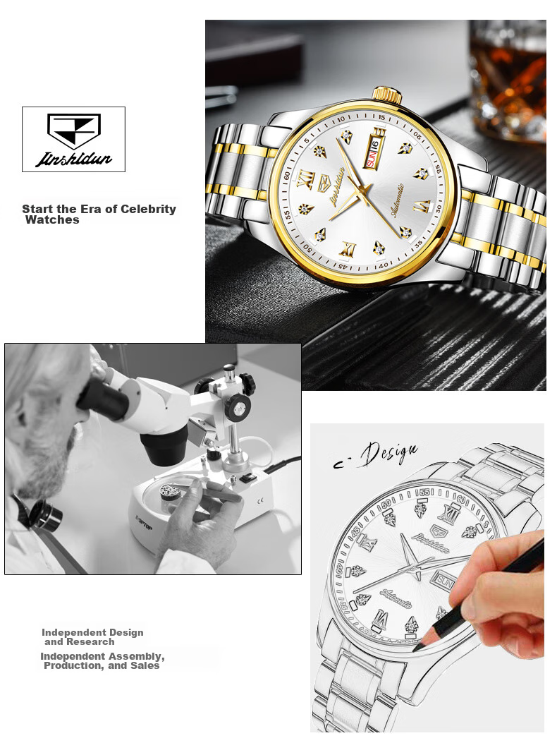 JIN SHI DUN Men's Automatic Mechanical Watch Swiss Certified Brand Luminous Ruby Bearings Valentine's Day Gift for Boyfriend 4