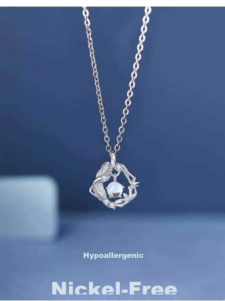 Zhoubaifu Blue Eucalyptus And Bird Silver Necklace for Women, 2026 New Light Luxury Collarbone Chain Pendant, Birthday Gift for Girls 10