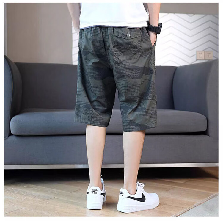 JEEP SPIRIT Men's Workwear Shorts Summer Loose Casual Pants Straight Leg Cotton Cropped Camouflage Light Gray 5XL 6