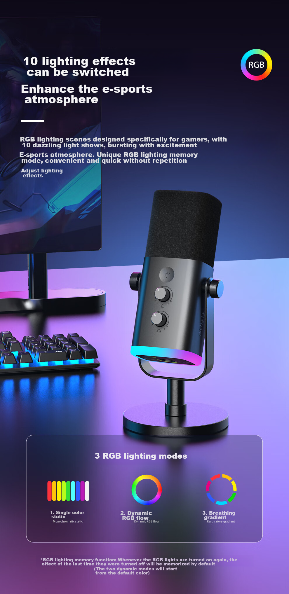 FIFINE Dynamic Noise-Cancelling USB Computer Microphone for Desktop Streamers, Live Streaming, Gaming, Recording, Karaoke, Video Use, with External Sound Card Support, Desktop RGB Microphone, Wired Microphone AM8 Black 8
