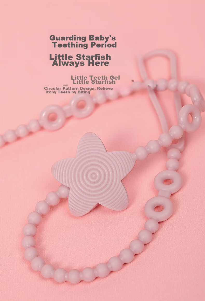Haakaa Silicone Teether Chain, Baby Bottle Teether Toy Strap, Anti-Lost Cord, Small Star Short Style (Pink) 7