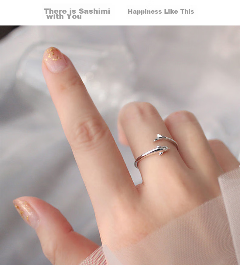 Dijing 925 Silver Ring for Women, Adjustable Size, Korean Style Fashion Jewelry, Single Tail Ring, Finger Ring for Girls, Simple Desig 6