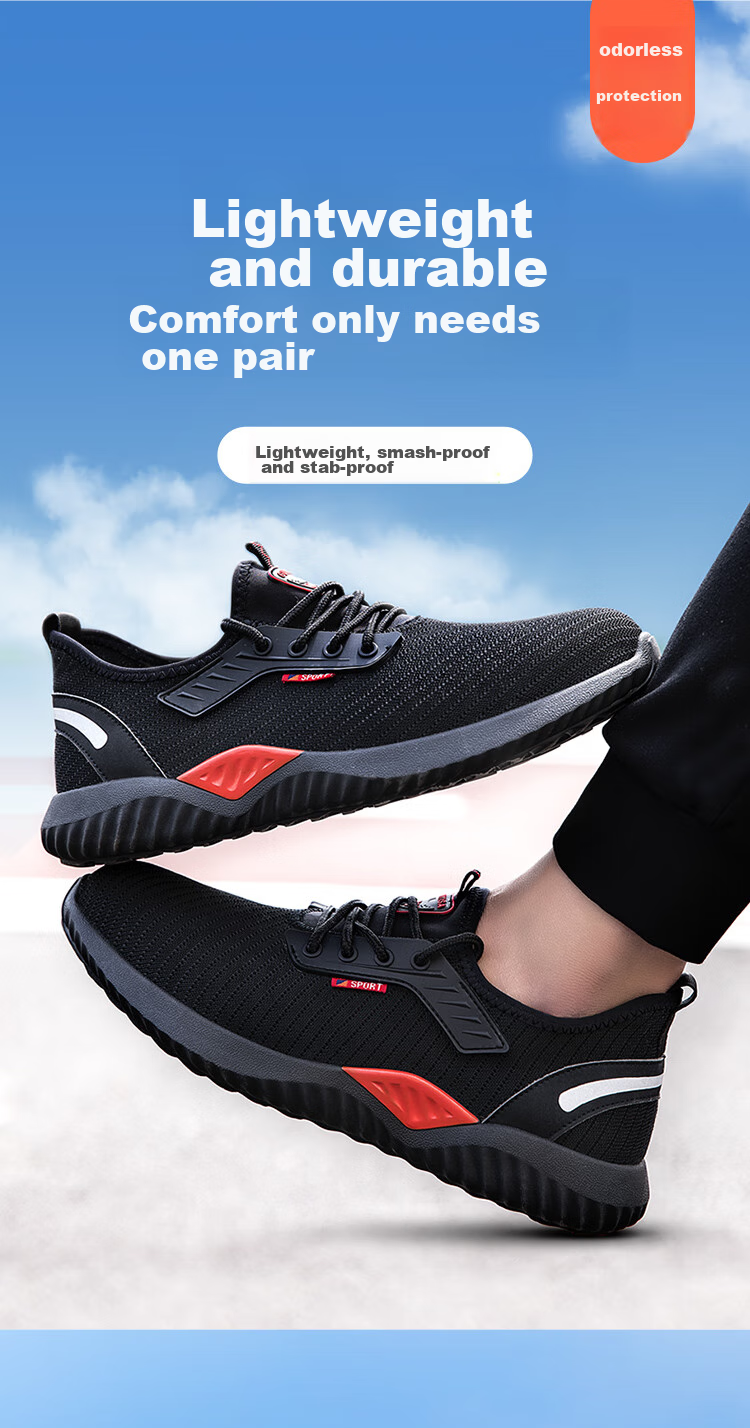 JUNBU Safety Shoes for Men, Summer Breathable Steel Toe Cap Puncture-Resistant Comfortable Work Site Shoes 9155 Size 43 1