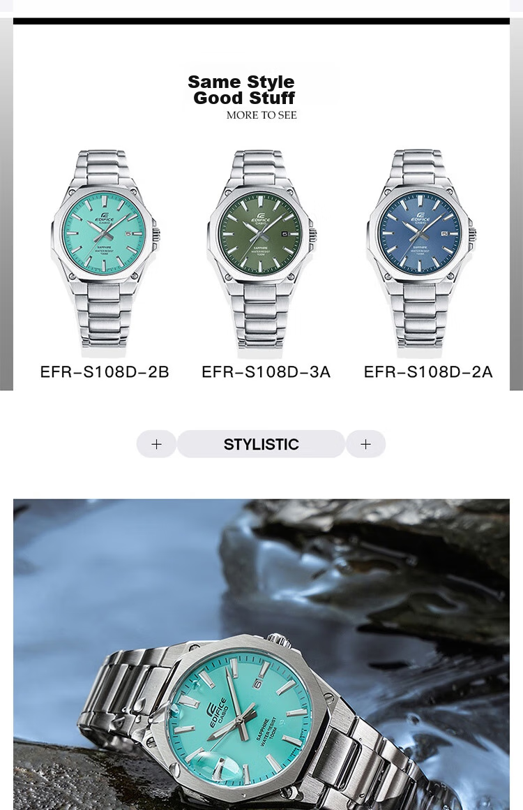 CASIO Men's Watch, EDIFICE Fashion Casual Quartz Watch for Exams, Japanese And Korean Style, Gift for Boyfriend, EFR-S108D 8