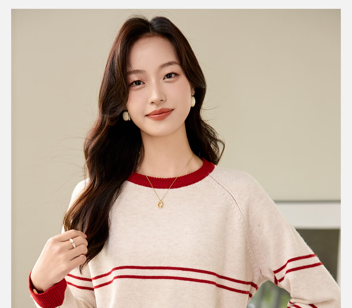 PinCai Women's Classic Striped Colorblock Sweater Early Spring Crew Neck Knitwear P144Z9024 3