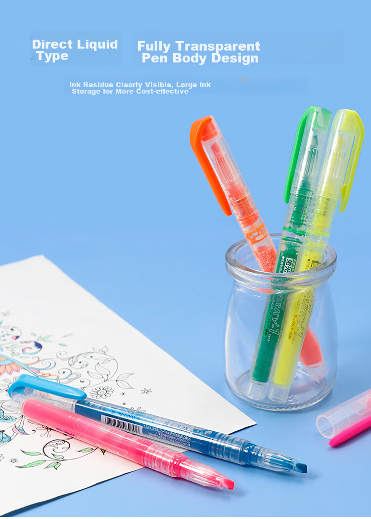 ZEBRA Transparent Core Direct Liquid Highlighter, SPARKY Series Single Color Line Marker, Colored Journal Pen, Student Highlighting Pen, WKP1 Orange 8