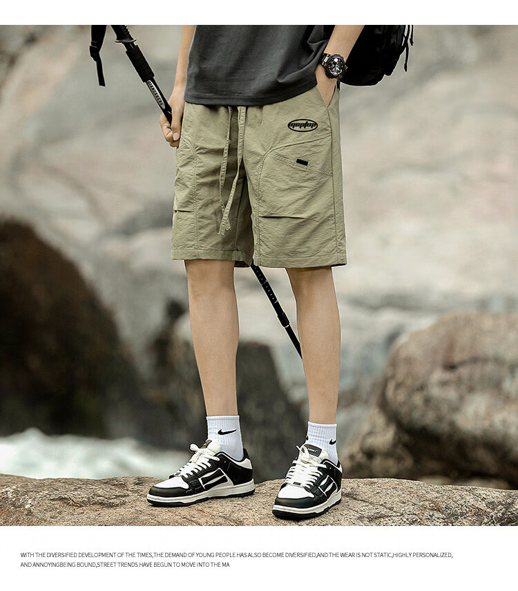 MMOPTOP Japanese-Style Outdoor Work Shorts for Men, Summer Trendy Straight-Leg Sports Casual Loose Pants CH04 Light Green 2XL 16