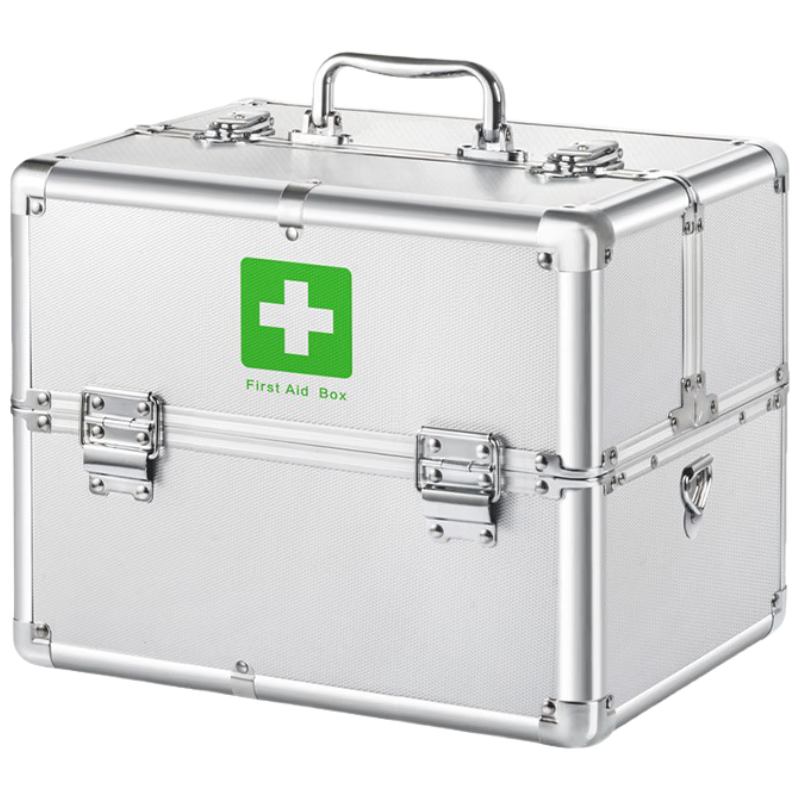 Jinlongxing Medical Box, Large Capacity Home Medicine Cabinet, Portable Case for Outpatient Visits, Drug Storage Box, First Aid Kit, Aluminum Alloy with Lock, Double-Opening, Large Size