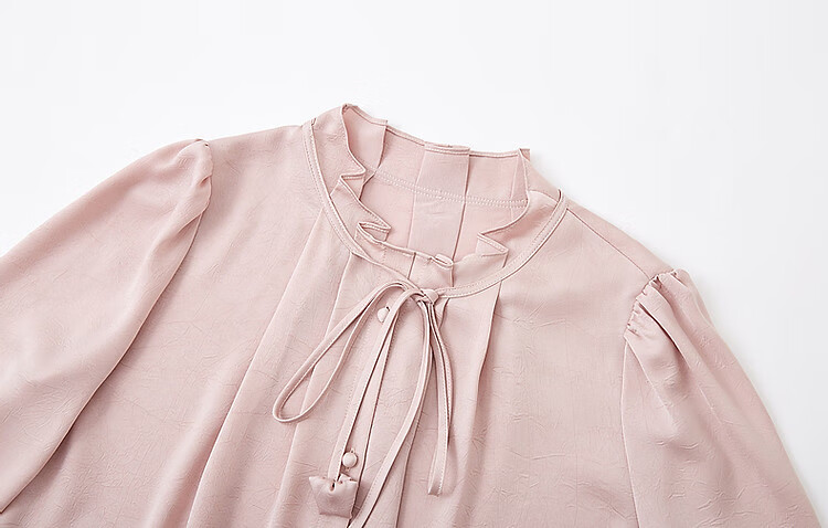 Dme [Ankeala Red] Elegant Office Blouse for Spring And Autumn, Wrinkled Shiny Ruffle Puff Sleeve Shirt Women's Top 12
