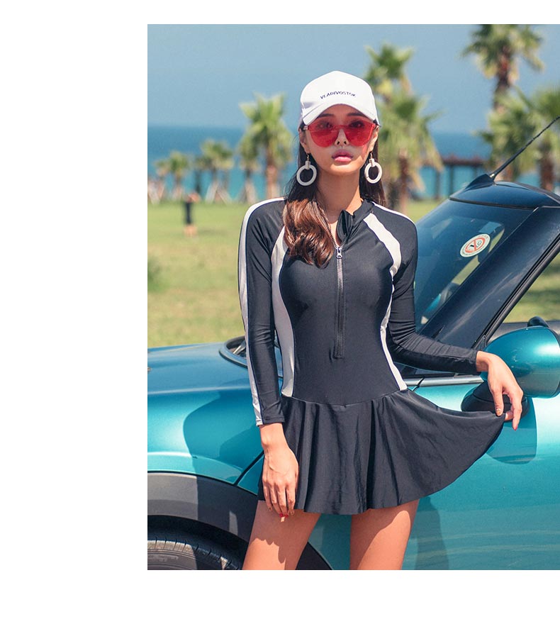 DK Swimsuit for Women, Small Chest, Sexy Push-Up, Korean Style, Conservative, Tummy Control, Slimming One-Piece Swimwear for Hot Springs, Black, XXL 7