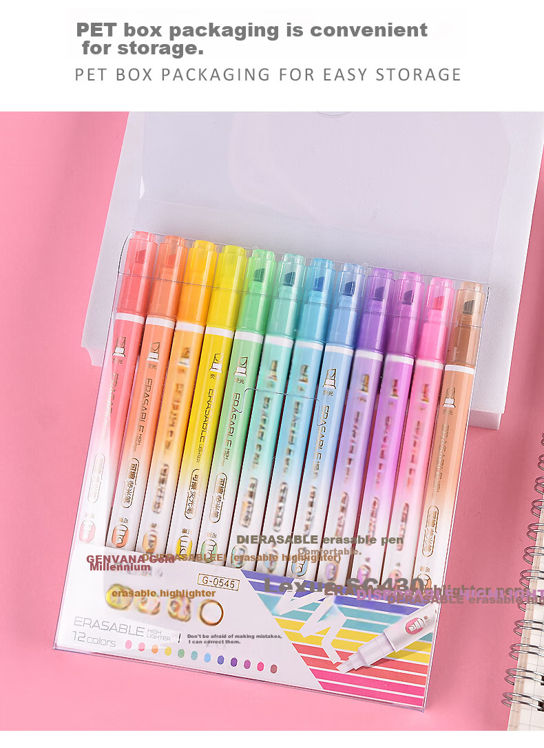 Genvana 12-Color Dual-Tip Erasable Highlighters, Office Training Key Marking Water-Based Pens, Colorful Eye-Catching, Journaling And Drawing Markers G-0545 4